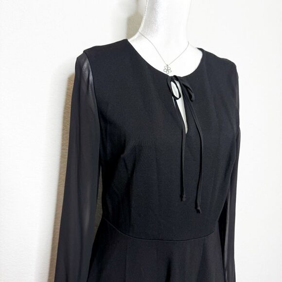 CeCe Women's Black Long Sleeve A-Line Mini Dress with Sheer Sleeves Size 8 - Picture 2 of 10